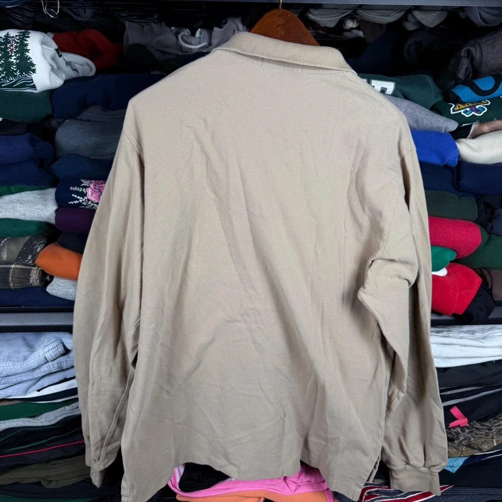 Polo Ralph Lauren Rugby Mens Large Tan Long Sleeve Polo Shirt Beige 90s‎ Vintage